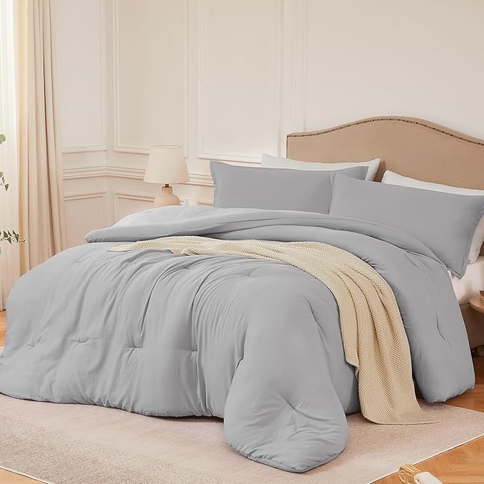 Twin Comforter Set Lightgrey,2PCS Soft Lightweight Breathable Bedding Comforter Sets for All Season, Twin Size(68''×90'' Comforter & 1 Pillowcase)