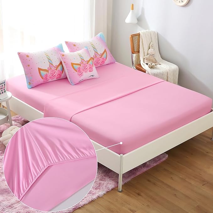 JQinHome Unicorn Twin Bedding Sets for Girls Kids,6 Piece Bed in A Bag 3D Colorful Flower Girl Unicorn Comforter Set with Sheet Set