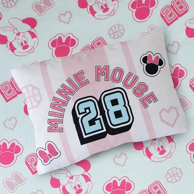Northwest Disney Minnie Mouse Full Size Comforter Set, 5 Piece Reversible Design Ultra Soft Fade Resistant Microfiber Kids Bedding Set, Officially Licensed