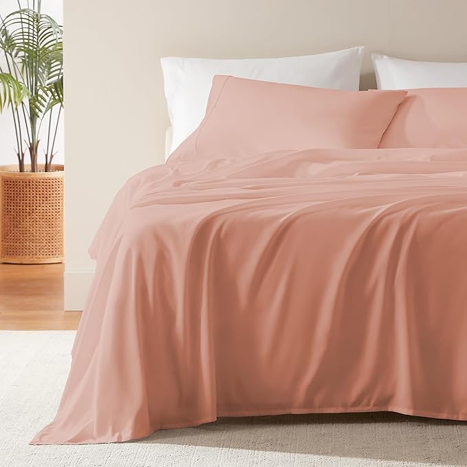 SLEEP ZONE Nanotex Super Soft Cooling Full Size Bed Sheets Set 4 Piece - Easy Care Fitted Flat Sheet & Pillowcase Sets - Wrinkle Free, Fade Resistant, Deep Pocket 16" (Dull Pink, Full)