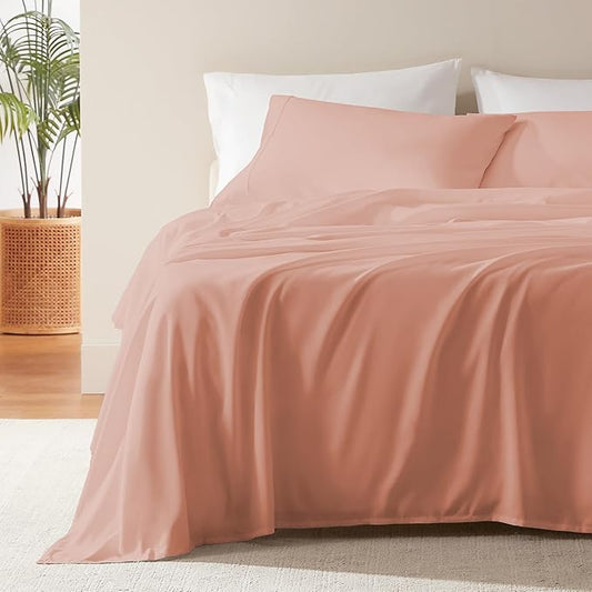 SLEEP ZONE Nanotex Super Soft Cooling Full Size Bed Sheets Set 4 Piece - Easy Care Fitted Flat Sheet & Pillowcase Sets - Wrinkle Free, Fade Resistant, Deep Pocket 16" (Dull Pink, Full)