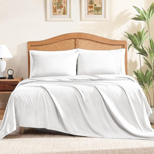 ClevaHome Sheet Set Twin Size, 3-Piece Bedding, Lightweight & Super Soft Easy Care Microfiber– Shrinkage & Fade Resistant Bedding Set with 14'' Deep Pockets (Pearl White)