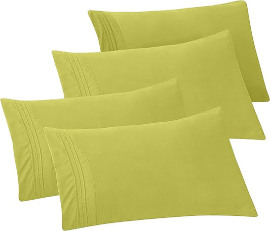 Elegant Comfort 4-Pack Solid Pillowcases 1500 Premium Hotel Quality Microfiber - Smooth Weave, Wrinkle and Fade Resistant, Easy Slip-On, 4-Piece Set, Standard/Queen Pillowcase, Pistachio Green