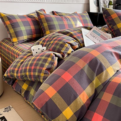 LifeTB Full Comforter Set Geometric Checkered Pattern Comforter Multicolor Grid Plaid Gingham Bedding Comforter Set Fluffy Soft Lightweight Bedding 3 Pieces Grid Bed Comforter with 2 Pillowcases