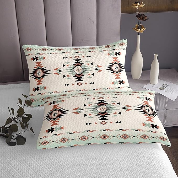 Manfei Western Cowboy Kids Bedspread Queen Size,Geometric Aztec Patchwork Coverlet Set,Boys Girls Room Decor,Southwest Boho Tribal Ethic Quilted Coverlet,Rustic Farmhouse Bedding Quilt,2 Pillowcases