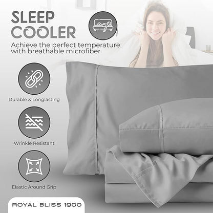 California King Sheets - 5 Pcs Set - Adjustable Bed Sheets (Silver)