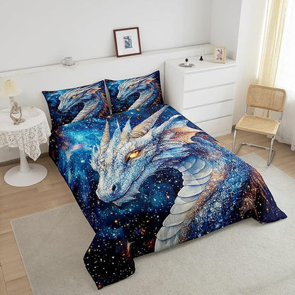 Feelyou Dragon Comforter Set King Size Dragon Stuff Comforter for Boys Girls Teens Wild Life Bedding Set Dragon Decor Duvet Set Room Decor Blue Quilt Set