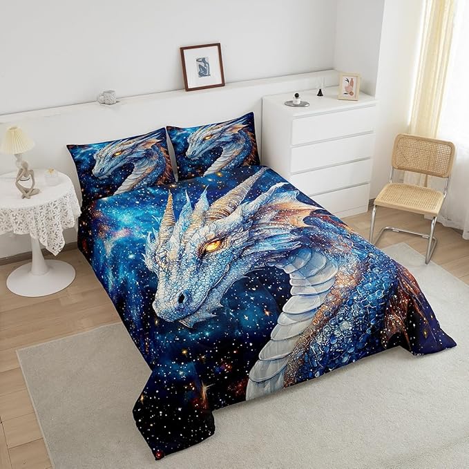 Feelyou Dragon Comforter Set Full Size Dragon Stuff Comforter for Boys Girls Teens Wild Life Bedding Set Dragon Decor Duvet Set Room Decor Blue Quilt Set