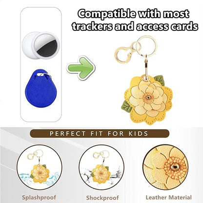 BORKUANA Leather Keychain Holder Case Compatible with AirTag,Cute Protective Cover with Keyring