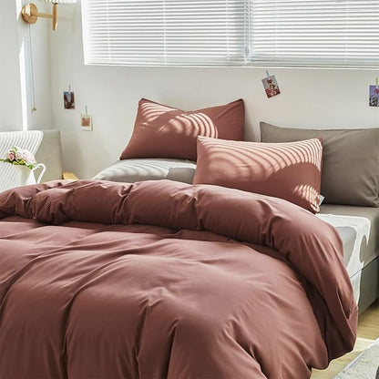 Cottonight Brick Red Comforter Set King Marroon Bedding Comforter Set Solid Modern Blackish Red Blanket Quilts Soft Simple Modern Breathable 3 Piece Hotel Quality Comforter Set for Women Men