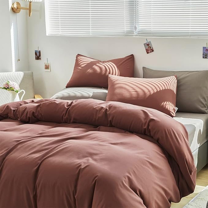 Cottonight Brick Red Comforter Set - California King Marroon Bedding - Solid Modern Cotton Blackish Red Blanket Quilts - Soft Simple 3 Piece Cal King Comforter Set for Women & Men