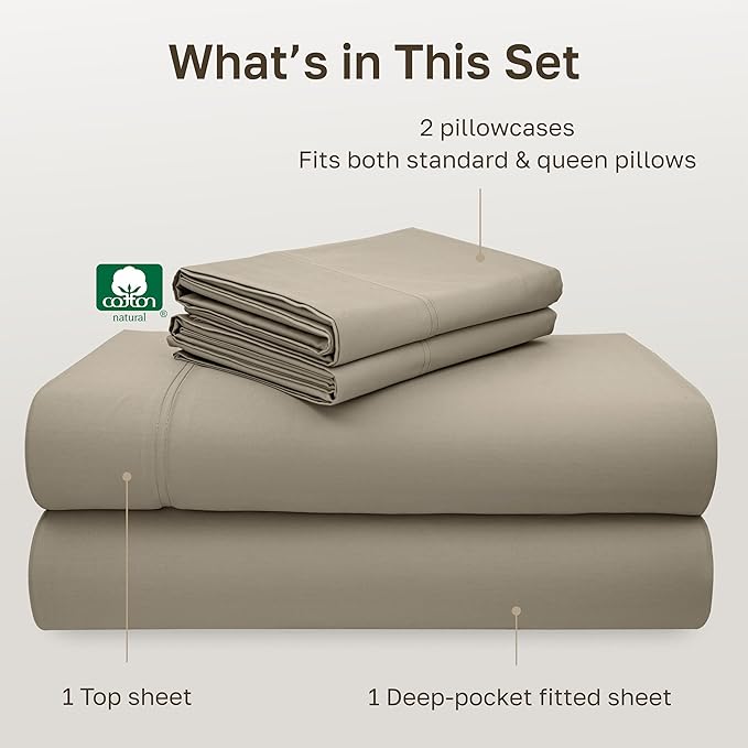 California Design Den Luxury Queen Size Sheet Set - 100% Cotton, 600 Thread Count Deep Pocket Queen Sheets, Hotel-Quality Bedding with Sateen Weave (Cool Taupe)