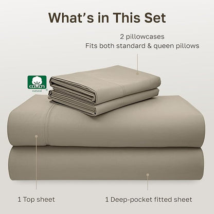 California Design Den Luxury Queen Size Sheet Set - 100% Cotton, 600 Thread Count Deep Pocket Queen Sheets, Hotel-Quality Bedding with Sateen Weave (Cool Taupe)