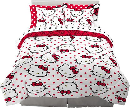 Hello Kitty Polka Dot Bedding 7 Piece Super Soft Comforter and Sheet Set with Sham, Full, (Official Licensed Product) by Franco Collectibles