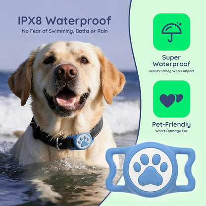 IP68 Waterproof Dog AirTag Holder for Dog Collar, Soft, Stretchy Silicone | Full-Body Protection, Easy Tool-Free Installation, Quiet, No-Dangle Fit, Lightweight, Fits Dog & Cat Collars of All Widths