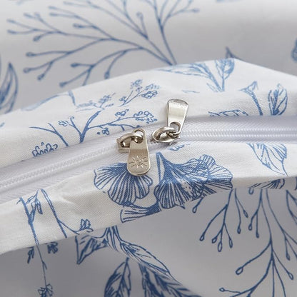 VM VOUGEMARKET 3 Pieces Blue White Duvet Cover Queen Floral Botanical Comforter Cover with Zipper Soft Cotton Cottagecore Bedding Set for Girls Women-90x90 Inch