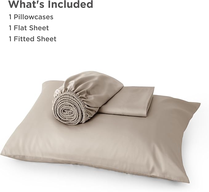 Bedsure Cooling Sheets Twin, Rayon Derived from Bamboo, PureWoven, Breathable & Soft Twin Sheets Set, Deep Pocket Up to 16 Inches, Hotel Luxury Silky Bedding for Hot Sleepers, Simply Taupe