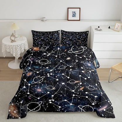 Erosebridal Starry Sky Comforter Set Queen Size Constellation Bedding Set Galaxy Sun Moon Down Comforter Purple Universe Print Bedroom Decor Quilt Set for Kid Men Women