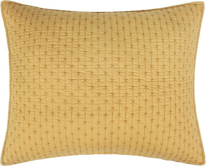 Levtex Home Cross Stitch Reversible King/Cal King Quilt Set (106x92in) with 2 Pillow Shams (36x20in) - Stitch Texture - Ochre - Cotton King Size Quilt Bedding Set - Lightweight, Soft, Pre-Washed