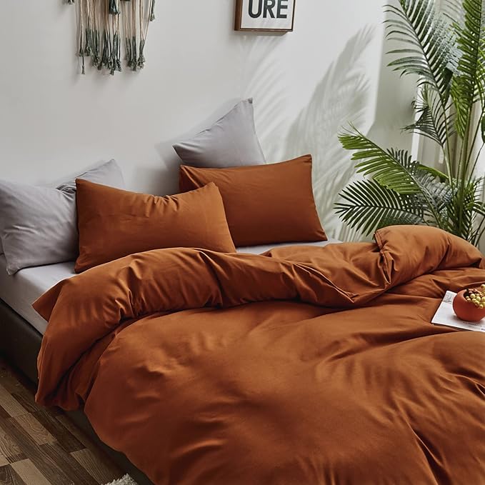 Houseri Burnt Orange Comforter Set King Size Terracotta Bedding 3 Pieces Women Rust Orange Caramel Comforter King Comfy Soft Comfy Men Solid Color Cinnamon Reddish Brown Quilts Comforters Sets King