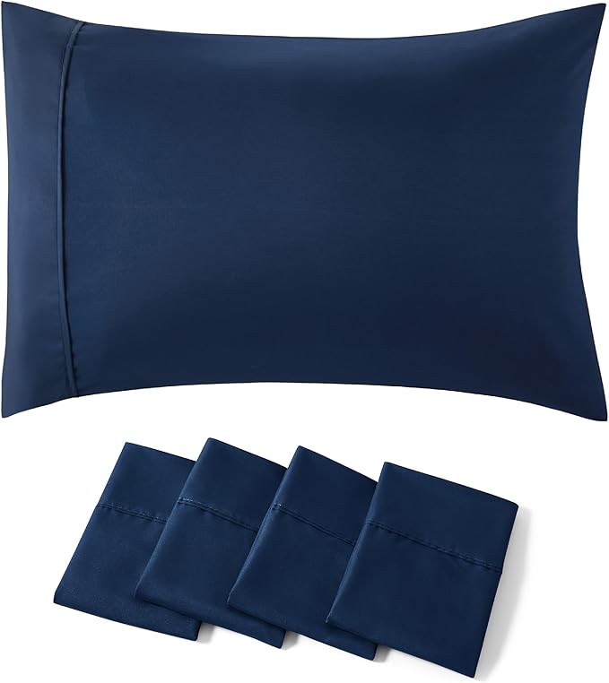 Bedsure King Size Pillow Cases Set of 4 - Navy Brushed Microfiber Pillowcases 4 Pack, Super Soft Pillowcase, Pillow Case Cover with Envelope Closure for Kids, Wrinkle, Fade Resistant, 20x36 Inches