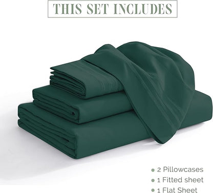 Elegant Comfort Luxurious 1500 Premium Hotel Quality Microfiber Three Line Embroidered Softest 4-Piece Bed Sheet Set, Wrinkle and Fade Resistant, King, Hunter Green