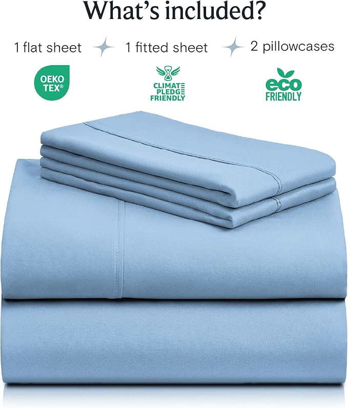 LuxClub 4 PC King Sheet Set, Breathable Luxury Bed Sheets, Deep Pockets 18" Wrinkle Free Cooling Bed Sheets Machine Washable Hotel Bedding Silky Soft - Sky King