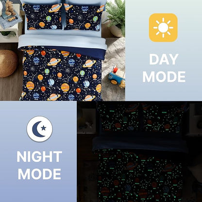 Full Size Comforter Set for Boys-7 Pieces Space Glow in the Dark Full Bedding Sets for Kids, Ultra Soft Bed in A Bag with Sheets