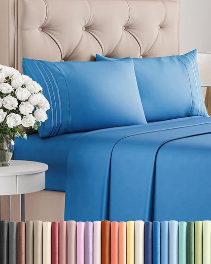 Cal King Size 4 Piece Sheet Set - Comfy Breathable & Cooling Bed Sheets Set - Hotel Luxury Bedding for Women, Men, Kids, Teens, Boys & Girls - Deep Pockets, Soft, Wrinkle Free - Oeko-Tex - Royal Blue