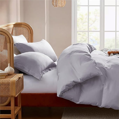 Nestl Grey Lavender Duvet Cover Queen Size - Soft Double Brushed Queen Duvet Cover Set, 3 Piece, with Button Closure, 1 Duvet Cover 90x90 inches and 2 Pillow Shams