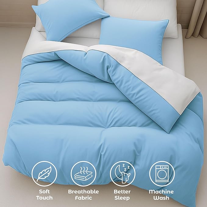 Pure Bedding Duvet Cover King Size - 3 Pieces Extra Soft Bedding Set, Includes 1 Duvet Cover 104x90 Inches with Zipper Closure & 2 Pillow Shams, Comforter Not Included, Sky Blue