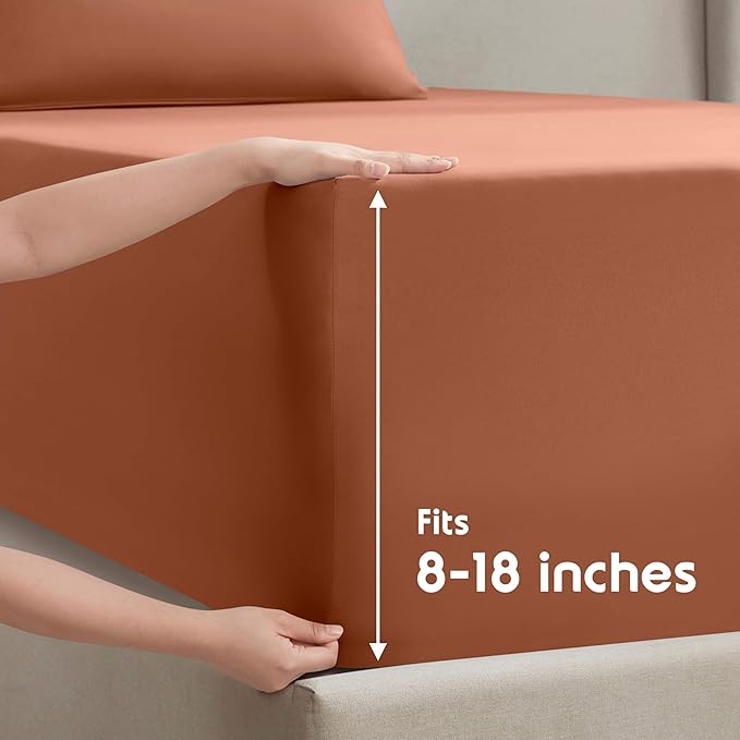 Nestl Split King Sheet Set - 1800 Ultra-Soft Microfiber Bed Sheets - Double Brushed - Deep Pockets - Easy Fit - 5 Piece Set - Bed Sheets & Pillowcases (Split King Size, Rust)