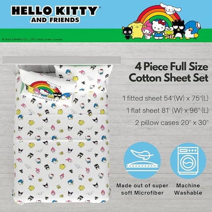 Collectibles Hello Kitty & Friends Bedding Super Soft Cozy Cotton 4 Piece Full Sheet Set, (Officially Licensed Product) By Franco