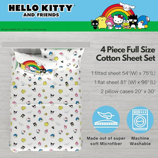 Collectibles Hello Kitty & Friends Bedding Super Soft Cozy Cotton 4 Piece Full Sheet Set, (Officially Licensed Product) By Franco