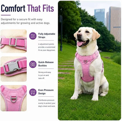 No Pull Dog Harness with Built-in Hidden AirTag & GPS Tracker Holder, Reflective Adjustable Escape-Proof Vest Harness for Small & Medium Dogs (Hot Pink, S)