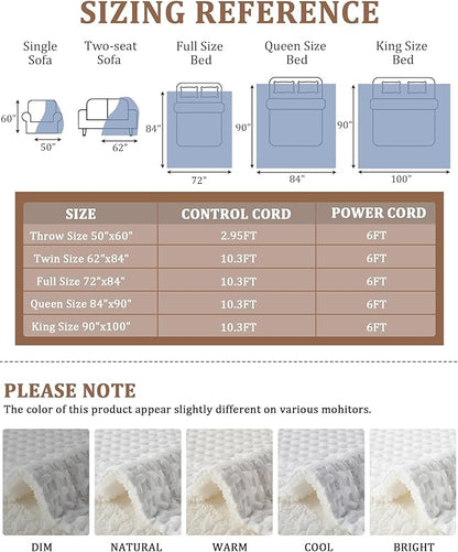 CAROMIO Heated Blanket King Size with LCD Dual Controller, Waffle Weave Fast Heating Electric Blankets, 10 Heat Levels & 1-12H Time Settings, ETL Certified, Machine Washable, Off White, 100" x 90"