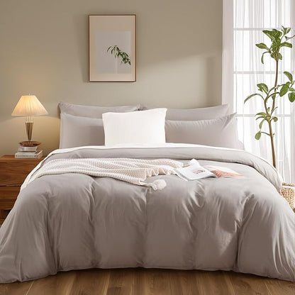 NEXHOME PRO Duvet Cover Set Queen Size Linen Look Textured Organic Natural 100% Washed Cotton Duvet Cover Linen Grey 3 Pieces Bedding Set with Zipper Closure, Breathable, Soft (No Comforter)