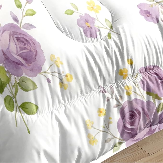 Purple Roses Comforter Sets King Size, Vintage Floral Bedding Set 3 Pieces with 1 Comforter (104" x 90") and 2 Pillowcases for Girls Bedroom Decor