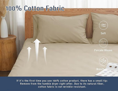 Pillow Cases, Standard Queen Size Cotton Percale Weave Pillowcases, Pre-Shrunk Breathable and Hypoallergenic Pillowcases, Set of 2 (2 Piece Standard/Queen 20 Inch x 30 Inch, Light Brown)