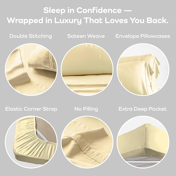 Olive + Crate Tencel Lyocell Eucalyptus Sheets King Size - Cooling Tencel Sheets for Hot Sleepers with 18 Inch Deep Pocket Fit - Butter Cream 4-Piece Set