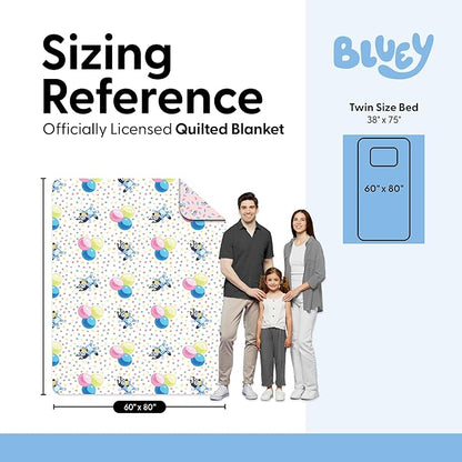 Northwest Bluey Balloon Celebration Quilted Throw Blanket – Official Cartoon Throw Blanket Featuring Bluey, for Adults Boys Girls Bed, Couch, or Playroom, 60 x 80 Inches