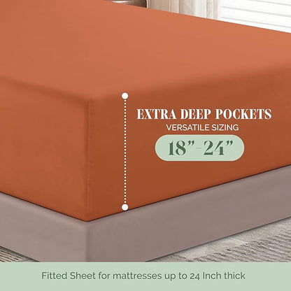 Elegant Comfort Luxurious 1500 Premium Hotel Quality Microfiber 4-Piece Sheet Set, 18-24 Inches Deep - Extra Deep Pocket Sheets - Ultra Soft 4PC Deep Pocket Sheets, California King, Coral
