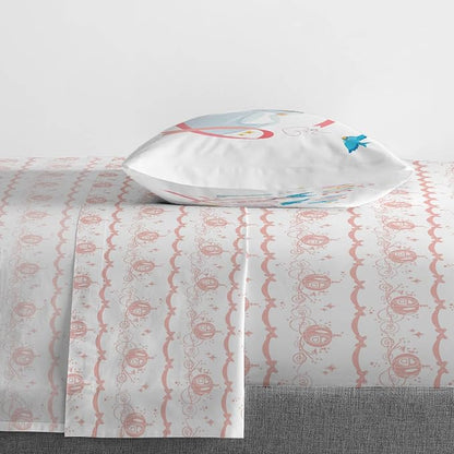 Jay Franco Kids Sheet Set with Fitted, Flat Sheets & Pillow Cover - Ultra-Soft Bedding with Pillowcase for Room Decor, White - Princess Cinderella, 3 Piece Twin