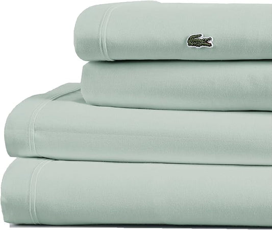 Lacoste 100% Cotton Percale 4-Piece Sheet Set – Cool, Crisp, Matte, and Durable, Oeko-Tex Certified – Solid, Iced Mint, King