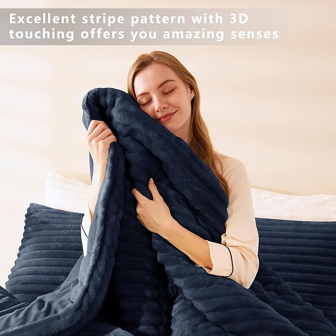 CozyLux Fluffy Queen Comforter Set - Super Soft Faux Fur Navy Blue Comforter Queen Size, Winter Warm Fleece Bedding Set, 3 Pieces Plush Fuzzy Bed Set (1 Shaggy Comforter, 2 Pillowcases)