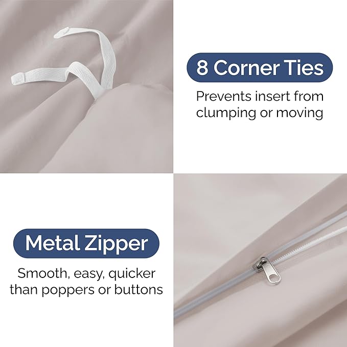 Duvet Cover Queen Size Set - Extra Soft Queen Duvet Cover 90" x 90" with 2 Pillow Shams - Hotel Luxury, Easy Care & Fade Free w/ Zipper Closures & Ties - All Season, Comfy & Breathable (Light Grey)