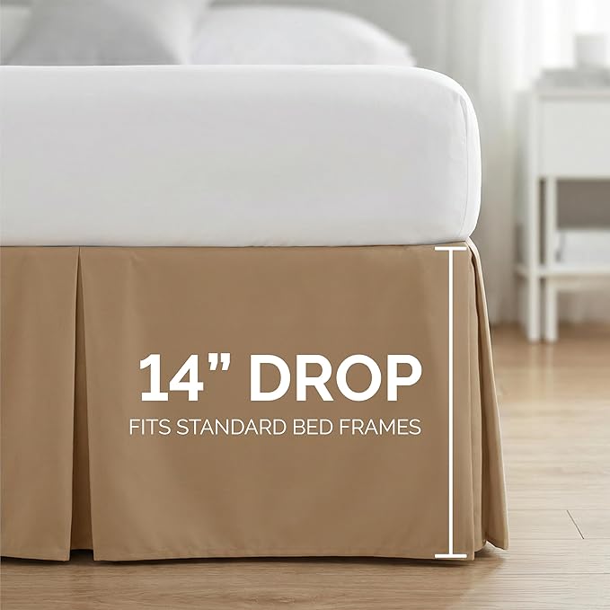 Southshore Fine Living, Inc. Twin Size Bed Skirt, 14-Inch Drop Pleated Bed Skirt for Twin Mattress, Dust Ruffle for Twin Size Bed, Taupe
