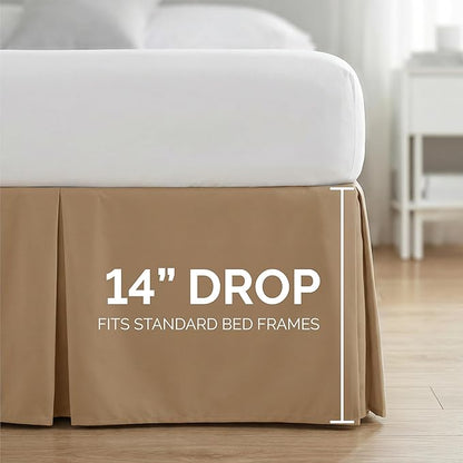 Southshore Fine Living, Inc. Queen Size Bed Skirt 14 Inch Drop - Pleated Dust Ruffle Queen Size - Pet Hair Resistant, Wrinkle Free, Fade Resistant, Light Brown Bed Skirting, Hotel Quality - Taupe
