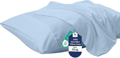 Royale Linens King Pillowcase Set of 2 - Bed Pillow Cover - 20" x 40" -Lake Blue Pillowcases - 1800 Brushed Microfiber, Wrinkle & Fade Resistant - Soft & Cozy- King Size Pillow Case (Lake Blue)