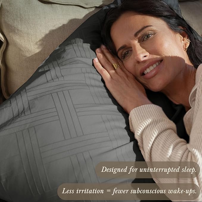 Threadmill Luxury 100% Cotton Full Bed-Sheets - 800 Thread Count Jacquard Celine Dark Grey, Better Than Egyptian Cotton,4 Pc Striped Bed Set, Damask Sheets with Elasticized Deep Pocket